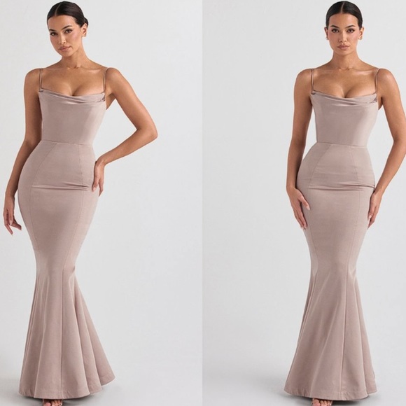 House of CB Dresses & Skirts - HOUSE OF CB 'Violette' Mushroom Satin Fishtail Gown